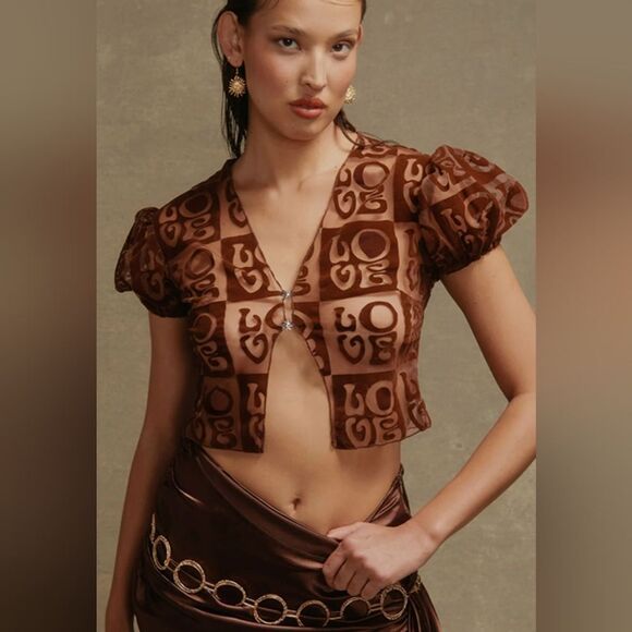 NWT House of Sunny CASA AMOR mocha brown velvet sheer TOP - Picture 6 of 10